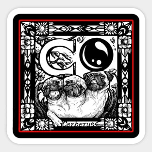 Pug Dog Cerberus - Red Outlined Version Sticker